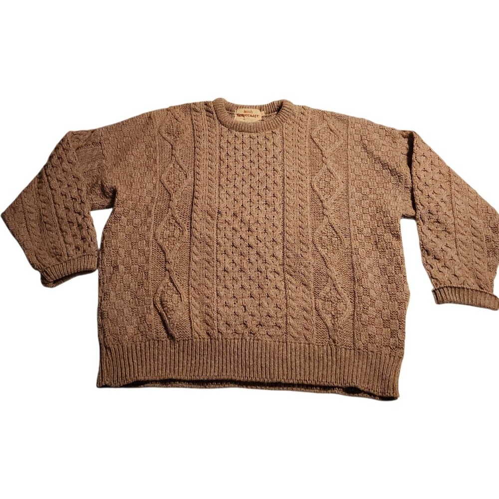 Irish Homecraft Cable Knit Fishermans Sweater Brown Oiled Wool Mens Size XXL